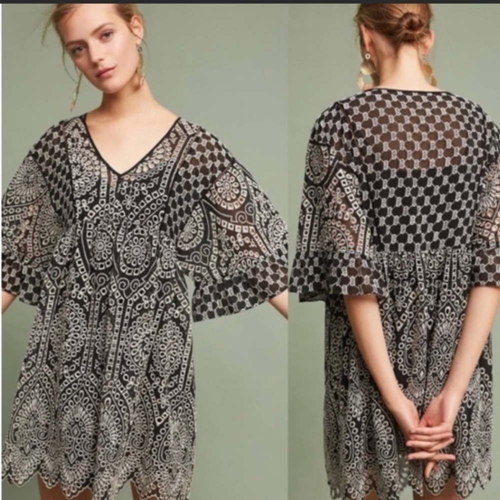 Anthropologie Akemi + Kin Brooke Embroidered Eyelet Loose Fit Dress Size 4